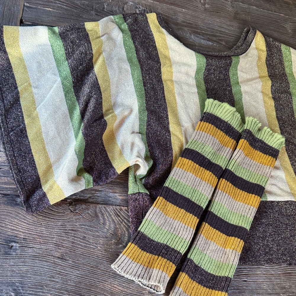 Vintage lurex striped butterfly sleeved sweater w/ matching leg warmers EVC L
